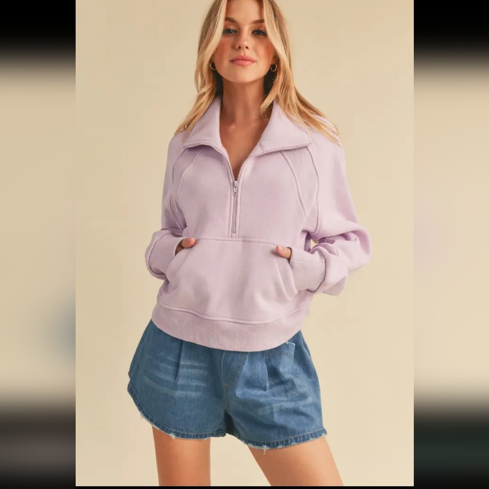 AEMI+ CO Dove Half Zip Raglan Sweater +Kangroo Pocket Lilly NWT $98.00